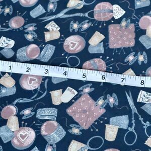 OOP Cotton Sewing Theme Fabric Thread Bobbin Scissors BTY Cottagecore
